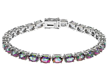 Picture of Mystic Fire® Green Topaz Rhodium Over Sterling Silver Tennis Bracelet 22.37ctw