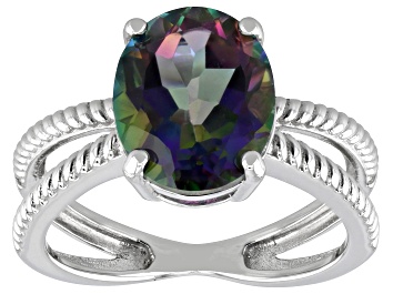Picture of Mystic Fire® Green Topaz Rhodium Over Sterling Silver Ring 3.85ctw