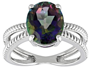 Mystic Fire® Green Topaz Rhodium Over Sterling Silver Ring 3.85ctw