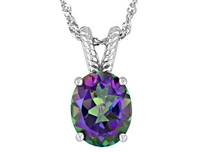 Mystic Fire® Green Topaz Rhodium Over Sterling Silver Pendant with Chain 3.85ctw