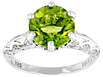 Picture of Green Peridot Rhodium Over Sterling Silver Ring 3.09ctw