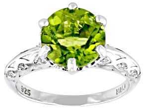 Green Peridot Rhodium Over Sterling Silver Ring 3.09ctw