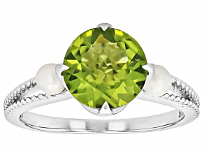 Green Peridot Rhodium Over Sterling Silver Ring 2.10ct