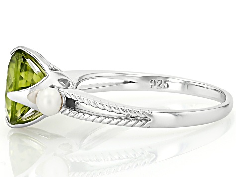 Green Peridot Rhodium Over Sterling Silver Ring 2.10ct