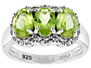 Picture of Green Peridot Rhodium Over Sterling Silver Ring 2.49ctw