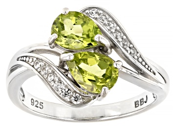 Picture of Green Peridot Rhodium Over Sterling Silver Bypass Ring 1.30ctw