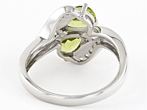 Green Peridot Rhodium Over Sterling Silver Bypass Ring 1.30ctw