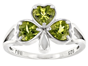Green Peridot Rhodium Over Sterling Silver Ring 1.34ctw