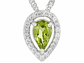 Picture of Green Peridot Rhodium Over Sterling Silver Pendant With Chain 0.99ctw
