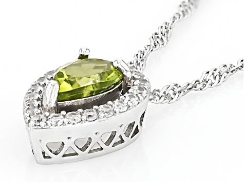 Green Peridot Rhodium Over Sterling Silver Pendant With Chain 0.99ctw