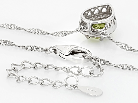 Green Peridot Rhodium Over Sterling Silver Pendant With Chain 0.99ctw