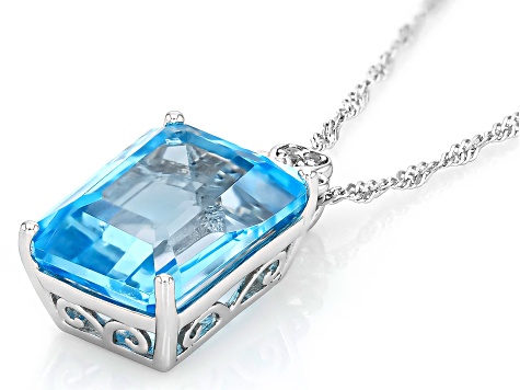 Blue Topaz Rhodium Over Sterling Silver Pendant With Chain 12.82ctw
