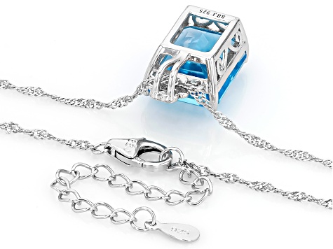 Blue Topaz Rhodium Over Sterling Silver Pendant With Chain 12.82ctw