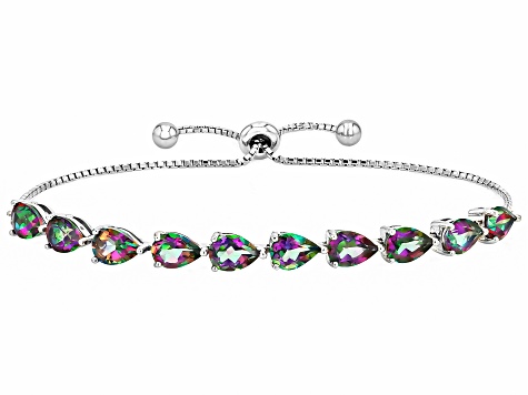 Mystic Topaz Rhodium Over Sterling Silver Bolo Bracelet 6.80ctw