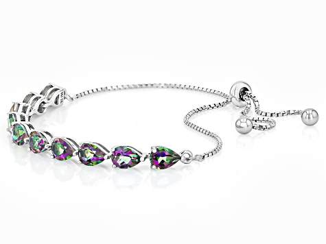 Mystic Topaz Rhodium Over Sterling Silver Bolo Bracelet 6.80ctw