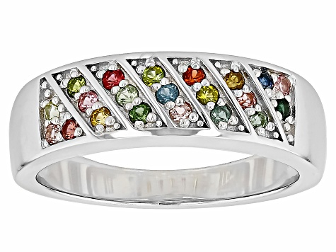 Multi-Tourmaline Rhodium Over Sterling Silver Band Ring 0.50ctw