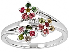 Multi-Tourmaline Rhodium Over Sterling Silver Ring 0.50ctw