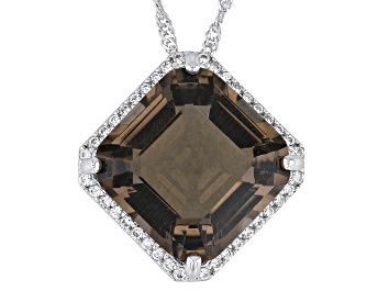 Picture of Smoky Quartz Rhodium Over Sterling Silver Pendant With Chain 10.51ctw
