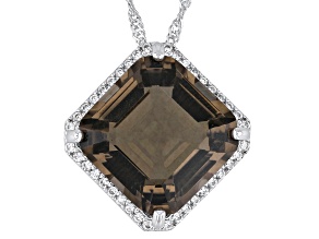 Smoky Quartz Rhodium Over Sterling Silver Pendant With Chain 10.51ctw
