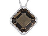 Smoky Quartz Rhodium Over Sterling Silver Pendant With Chain 10.51ctw