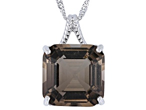 Smoky Quartz Rhodium Over Sterling Silver Pendant With Chain 10.20ct