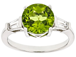 Green Peridot Rhodium Over Sterling Silver Ring 3.30ctw
