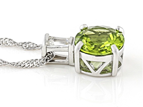 Green Peridot Rhodium Over Sterling Silver Pendant With