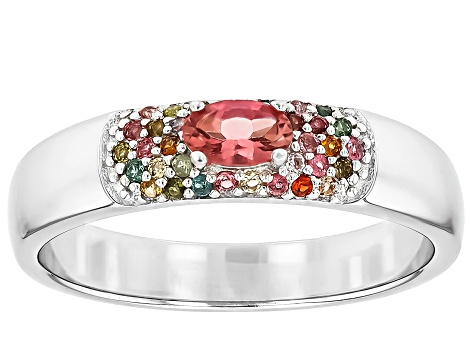 Pink Tourmaline Rhodium Over Sterling Silver Band Ring 0.30ctw