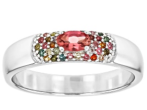 Pink Tourmaline Rhodium Over Sterling Silver Band Ring 0.30ctw