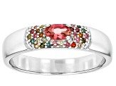 Pink Tourmaline Rhodium Over Sterling Silver Band Ring 0.30ctw