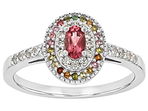 Pink Tourmaline Rhodium Over Sterling Silver Ring 0.49ctw