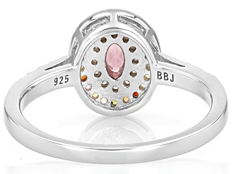 Pink Tourmaline Rhodium Over Sterling Silver Ring 0.49ctw