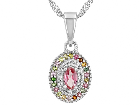 Pink Tourmaline Rhodium Over Sterling Silver Pendant With Chain 0.36ctw