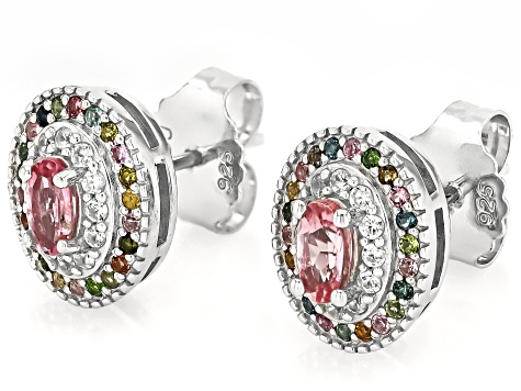 Pink Tourmaline Rhodium Over Silver Stud Earrings 2.00ctw