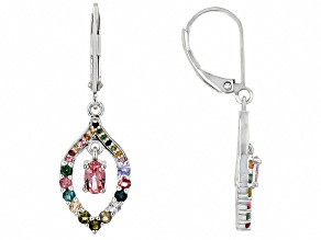 Pink Tourmaline Rhodium Over Silver Dangle Earrings 1.14ctw