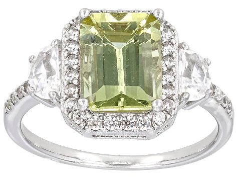 Canary Apatite Rhodium Over Sterling Silver Ring 3.78ctw