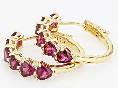 Rhodolite With White Zircon 18k Yellow Gold Over Sterling Silver Earrings 5.30ctw