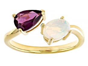 Rhodolite With Ethiopian Opal 18k Yellow Gold Over Sterling Silver Ring 1.18ctw