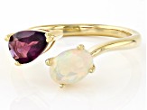 Rhodolite With Ethiopian Opal 18k Yellow Gold Over Sterling Silver Ring 1.18ctw