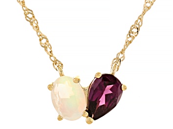 Picture of Rhodolite With Ethiopian Opal 18k Yellow Gold Over Sterling Silver Necklace 1.26ctw