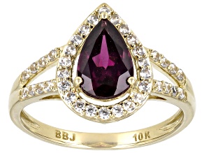 Grape Color Garnet With White Zircon 10k Yellow Gold Ring 1.45ctw