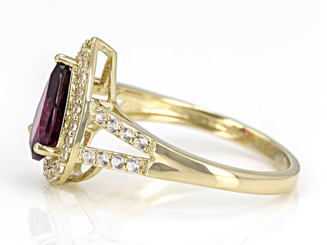 Grape Color Garnet With White Zircon 10k Yellow Gold Ring 1.45ctw