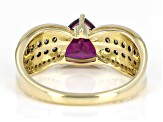 Grape Color Garnet With Champagne Diamond and White Diamond 10k Yellow Gold Ring 1.46ctw