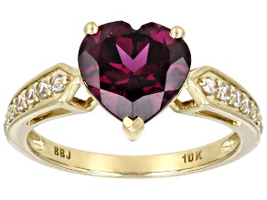 Grape Color Garnet With White Zircon 10k Yellow Gold Ring 2.49ctw
