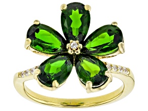 Chrome Diopside With White Zircon 18k Yellow Gold Over Sterling Silver Ring 3.69ctw