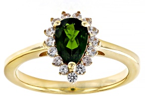 Chrome Diopside With White Zircon 18k Yellow Gold Over Sterling Silver Ring 0.91ctw