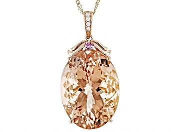 Picture of Peach Morganite With Sapphire With Diamond 14k Rose Gold Pendant With Chain 20.06ctw
