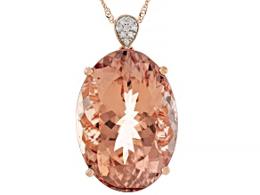 Peach Morganite With White Diamond 14k Rose Gold Pendant With Chain 20.11ctw