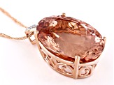 Peach Morganite With White Diamond 14k Rose Gold Pendant With Chain 20.11ctw