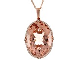 Peach Morganite With White Diamond 14k Rose Gold Pendant With Chain 17.89ctw